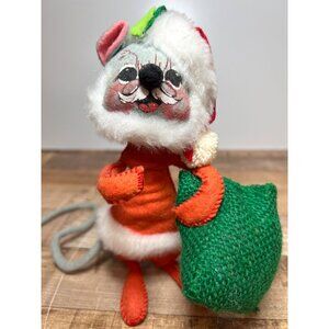 RARE Vintage 1965-1967 Annalee Christmas Mouse Figurine With Santa Hat & Sack